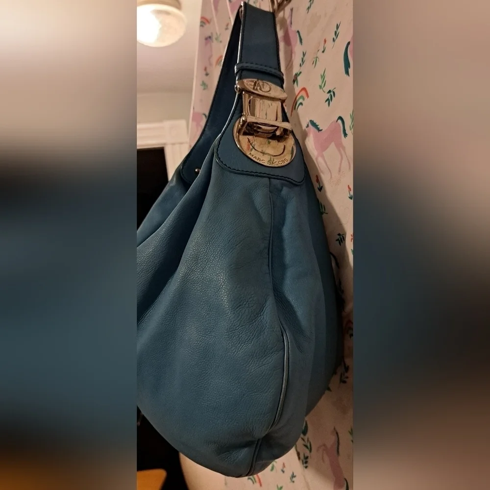 Y2K Marc Jacobs Aqua Leather Hobo Boho Streetwear Casual Everyday Purse Bag